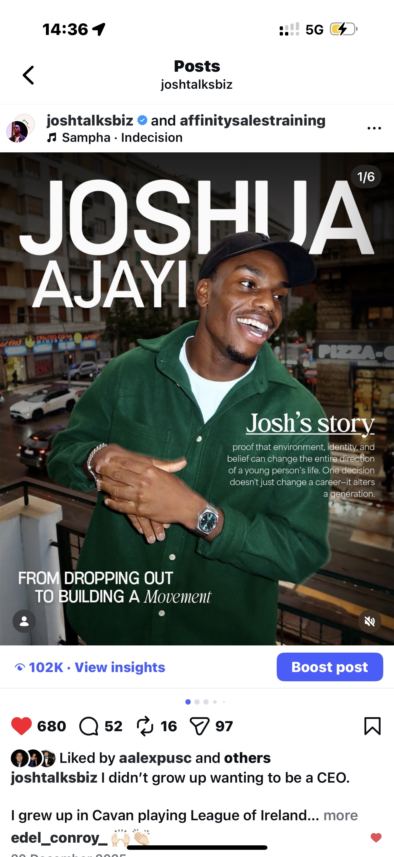 Joshua Ajayi in green jacket, city background